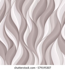 Seamless pattern with light dim brown volumetric waves. Abstract background.