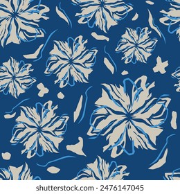 Seamless pattern with light flowers - Myosotis isolated on the dark-blue background. Hand-drawn illustrations of wildflowers. Forget-me-not flower.