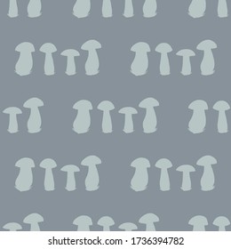 Patrón sin foco con hongos grises claros sobre fondo gris. Imagen vectorial. 