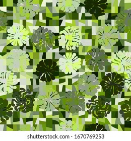 Seamless pattern. Light green forest camouflage made on the basis of a pixel design. The first layer consists of round blots.