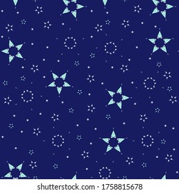 Seamless pattern with light green and light grey different sizes shapes and navy background.