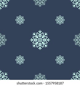 Seamless pattern with light green snowflakes on a dark blue background. Snowflakes of different size and density. Vector illustration