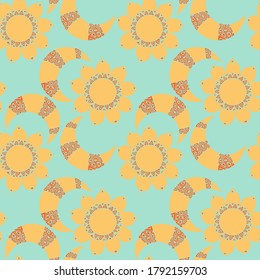 seamless pattern in light pastel colors, sun and moon with ornament, background for wallpaper and fabric, scrapbooking paper