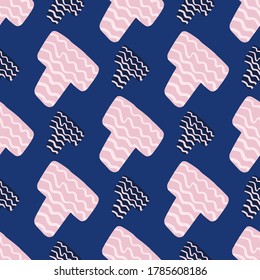 Seamless pattern with light pink and dark blue details. Navy background. Decorative backdrop for fabric design, textile print, wrapping, cover. Vector illustration.