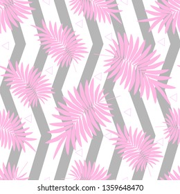 Seamless pattern with light pink leaves and gray zigzag