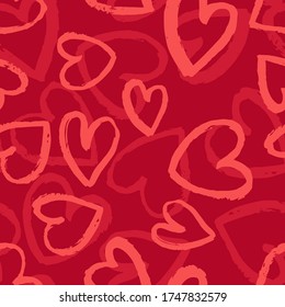 Seamless pattern with light pink and pale red hearts on bright red background. Vector design for textile, backgrounds, clothes, wrapping paper and wallpaper. Fashion illustration seamless pattern.