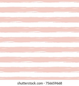 Seamless pattern with light pink summer hand drawn stripes. Vector abstract background in the vintage nature style. Cool geometric striped structure on the white backdrop. Horizontal lines. Swatch