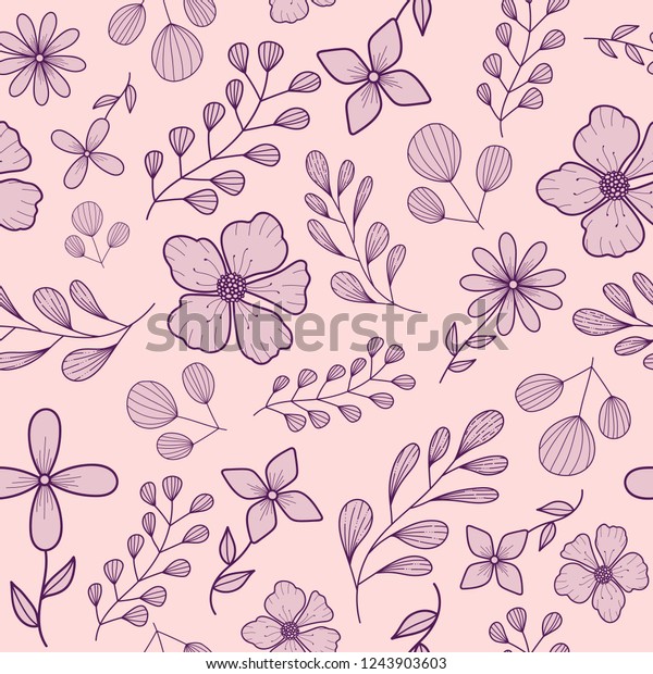 Seamless Pattern Light Purple Doodle Flowers Stock Vector Royalty