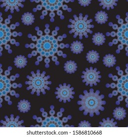 Seamless pattern of light purple snowflakes on a black background. Gradient, vector. Gift Christmas paper, christmas textiles. Christmas design and decoration.