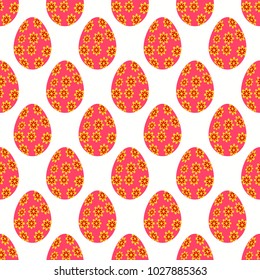 Seamless pattern of light red easter eggs with yellow flowers