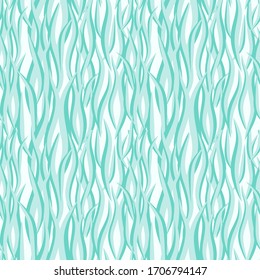 Seamless pattern light waves and seaweed. Grass sways. Isolated vector on white background.