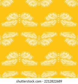 Seamless pattern with light yellow butterflies on yellow background. Vector pattern for textile, print, fabric, backdrop, wallpaper.