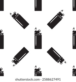 Seamless pattern with lighter black icon. Texture pattern with manual gas lighters. Wallpaper design template isolated on white background. monochrome vector illustration