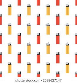 Seamless pattern with lighter. Texture pattern with manual gas lighters. Wallpaper design template isolated on white background. colorful vector illustration