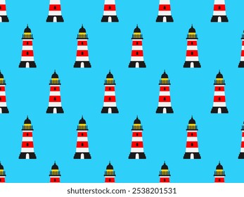 Seamless pattern, lighthouse. Vector illustration.