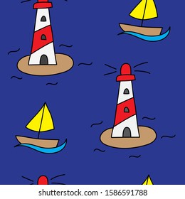 seamless pattern with lighthouses and boats