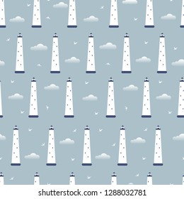 seamless pattern with lighthouses and clouds