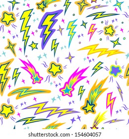 Seamless pattern with lightning and comets    