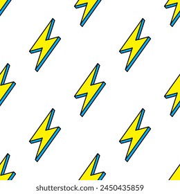 Seamless pattern with lightning. Flat vector illustration. For printing on T-shirts and other purposes.