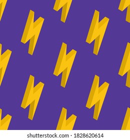 Seamless pattern of lightning on a violet background. Energy icon. Isometric seamless pattern. Vector Illustration.