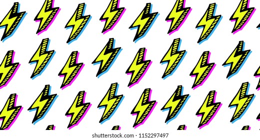 Seamless pattern with lightning in popart style. Female power, feminism symbols. Vector illustration. Can be used as print for poster, t shirt, postcard.