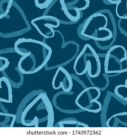 Seamless pattern with ligt blue hearts on dark blue background. Vector design for textile, backgrounds, clothes, wrapping paper, web sites and wallpaper. Fashion illustration seamless pattern.