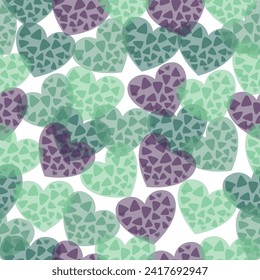 Seamless pattern with ligt blue hearts on dark blue background. Valentine heart illustration.Textile pattern. 