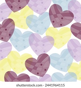 Seamless pattern with ligt blue hearts on dark blue background. Seamless pattern. Multicolored hearts. 