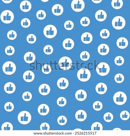 seamless pattern of like icons in white circles on blue background