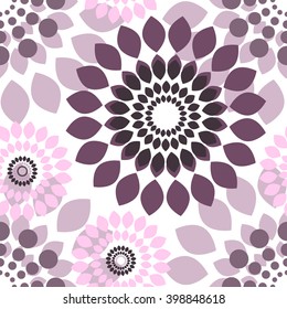Seamless pattern with lilac abstract flowers on white background. Use for print and web products: cards, banners, tags. 