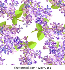 Seamless pattern with  Lilac branch flowers blooming spring  Vector illustration