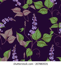 Seamless pattern with lilac decorative twisted beans.