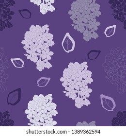 Seamless pattern of lilac flowers on a purple background
