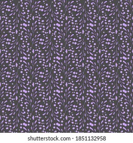 Seamless pattern with lilac leaves on a gray background. Can be used for napkins, wrapping paper, fabric, tablecloth, curtains, as a background, for packaging.