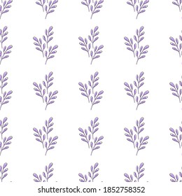 Seamless pattern with lilac leaves on a white background. Can be used for napkins, wrapping paper, fabric, tablecloth, curtains, as a background, for packaging.