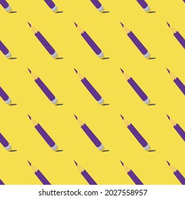 seamless pattern lilac pencil with yellow rubber. Hand drawn illustrarion for design