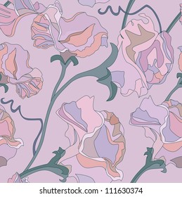 seamless pattern with lilac and pink flowers sweet peas
