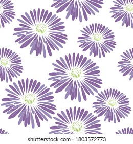 Patrón sin foco con lilas, color púrpura. Asters, dahlias fondo botánico.