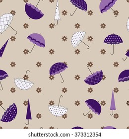 Seamless pattern of lilac, purple ribbons on a beige background