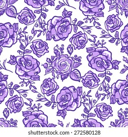 seamless pattern lilac rose branch decorative vector illustration