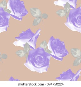 Seamless pattern with lilac roses on beige background. Vector illustration.