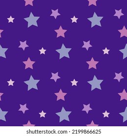 Seamless pattern in lilac stars on dark violet backgound. Vector image.