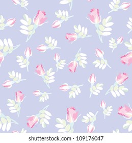 seamless pattern with lilac, white and pink rose on white background