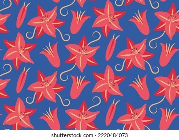 Seamless pattern with lilies. Beautiful nature texture in flat style.
