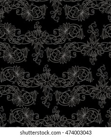 Seamless pattern with lilies. Freehand drawing of lotus flowers. Can be used for backgrounds, business style, tattoo templates, cards design or else. Vector illustration.