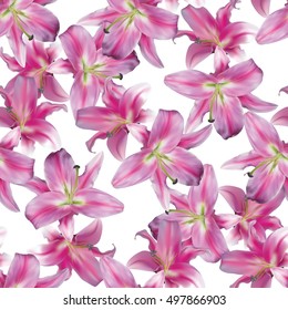 Seamless pattern with lilies on white background..Vector illustration.