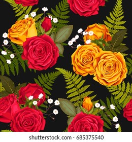 Seamless pattern with lilies and roses