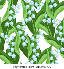 Seamless pattern with lilies of valley flowers. Beautiful decorative spring plants.