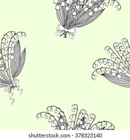 Seamless pattern with lilies of the valley. Hand drawn spring sketches flowers. Vector Illustration