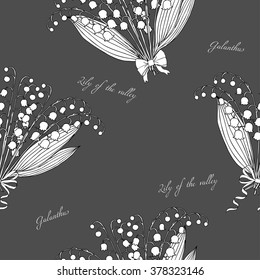 Seamless pattern with lilies of the valley. Hand drawn spring sketches flowers. Vector Illustration